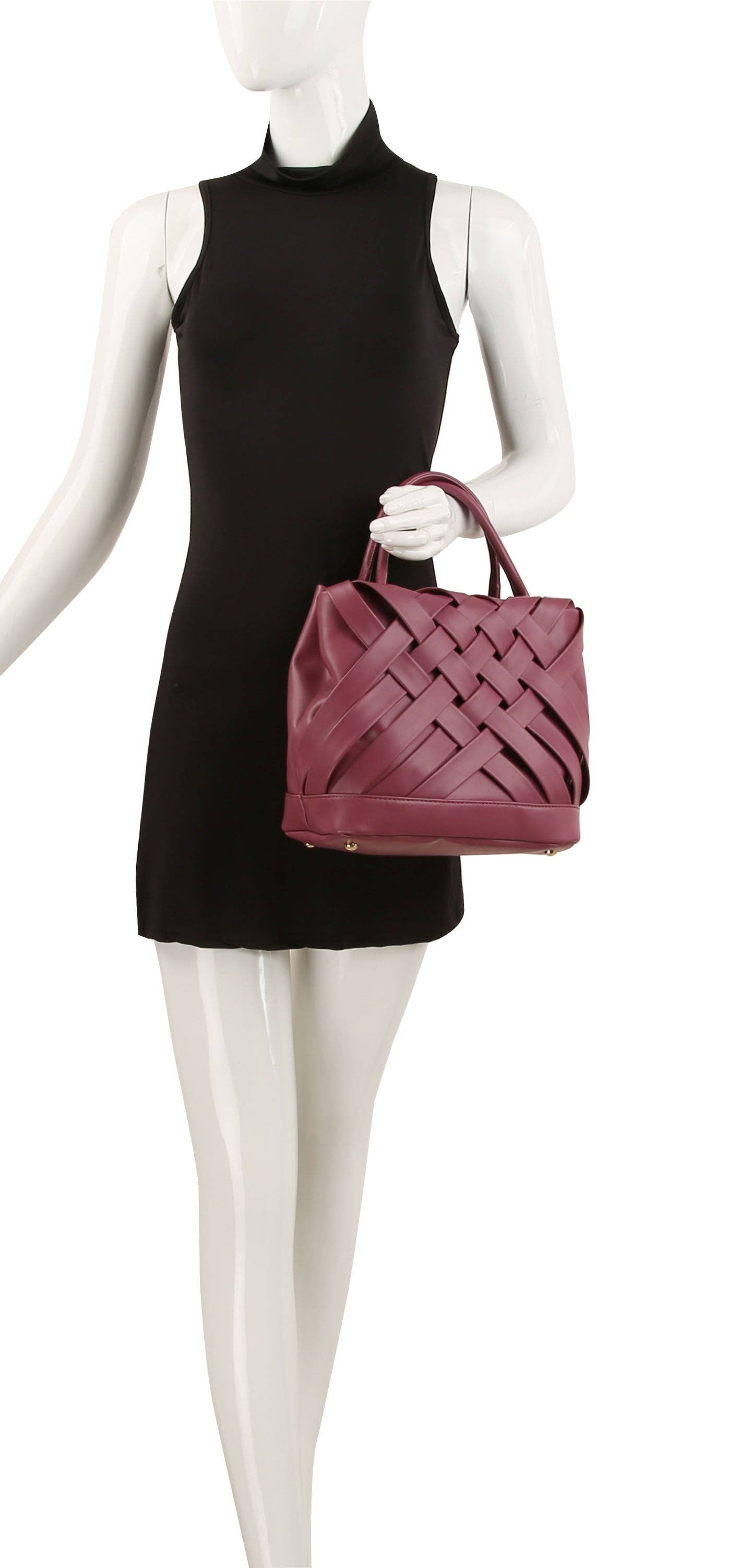 Calin woven detailed top handle small tote vegan purse