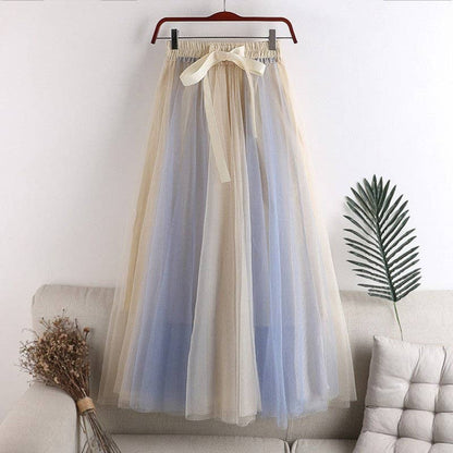 Color Block Mesh Midi Skirt
