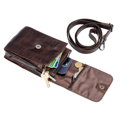 Green wood Leather Shoulder Bag Ivy Brown