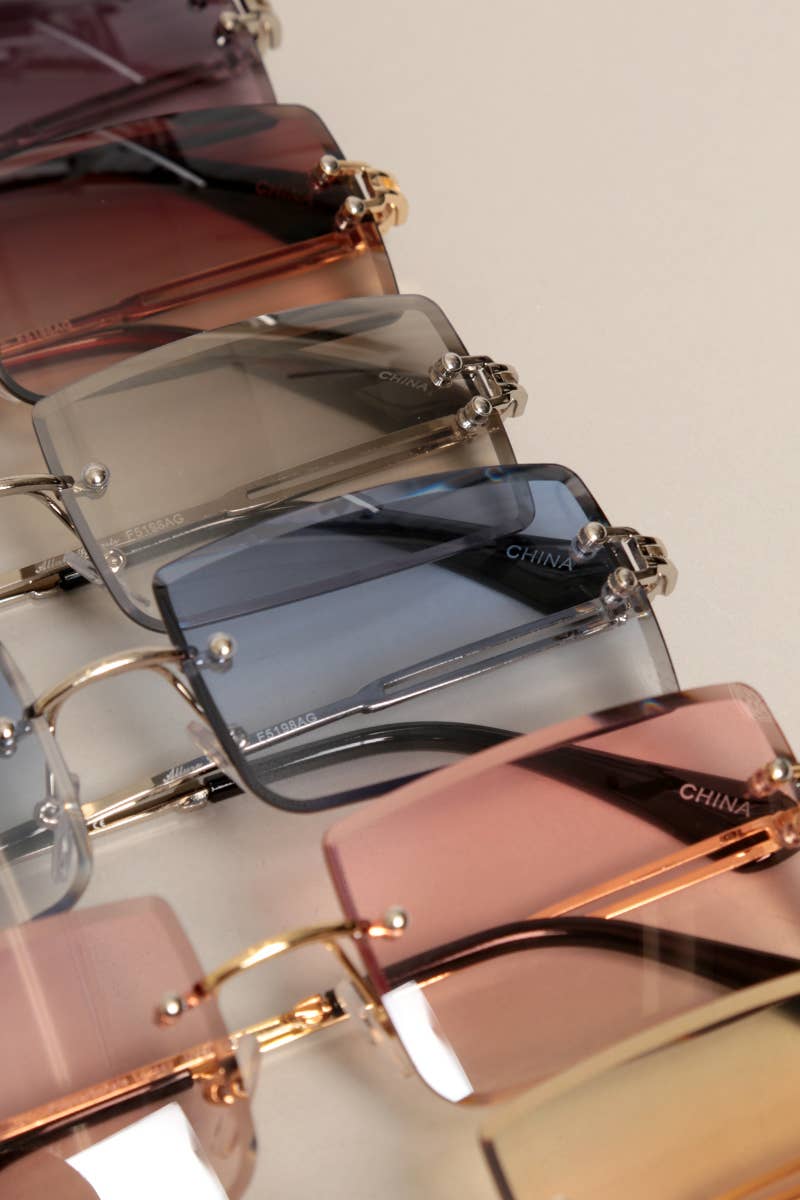 Unisex Rimless Tinted Lens Square Sunglasses