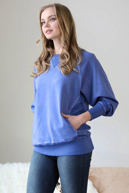Zenana Washed French Terry Pullover With Side Pockets