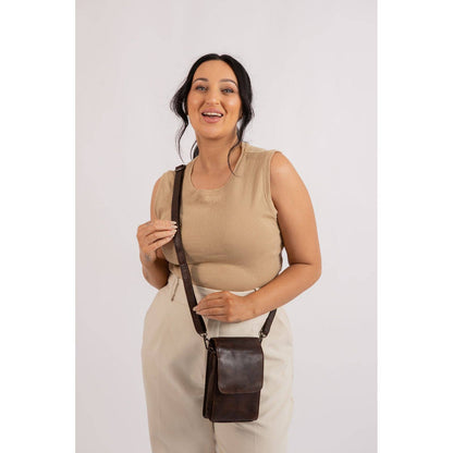 Green wood Leather Shoulder Bag Ivy Brown