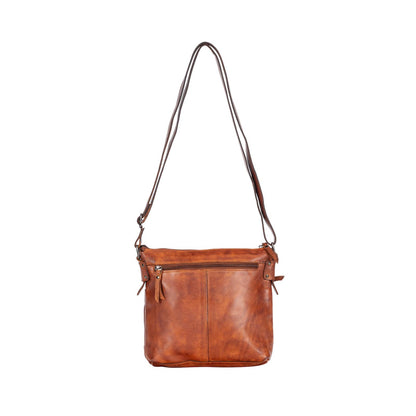 Green wood leather  Shoulder Bag Nora - Cognac GW6844