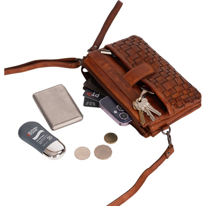 Green wood Leather Shoulder Bag Cherry - Cognac