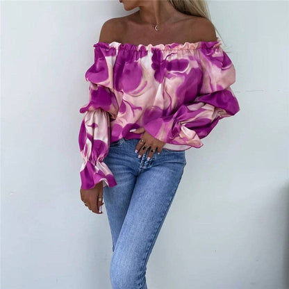 Printed Loose-Fit Off-Shoulder Blouse